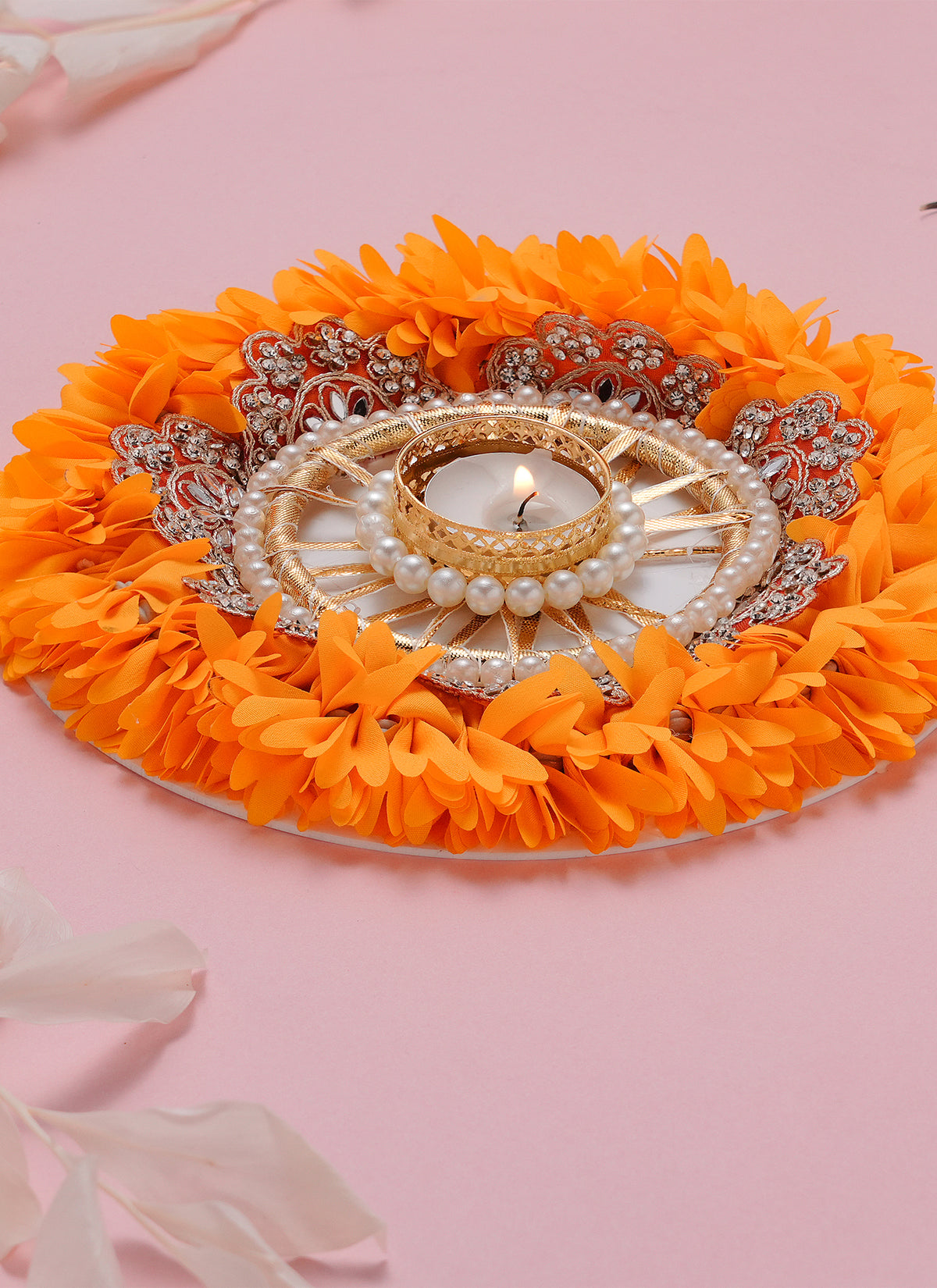 Madhoor Pearl Marigold Tealight Holder Yellow 8 Inches 1 Piece