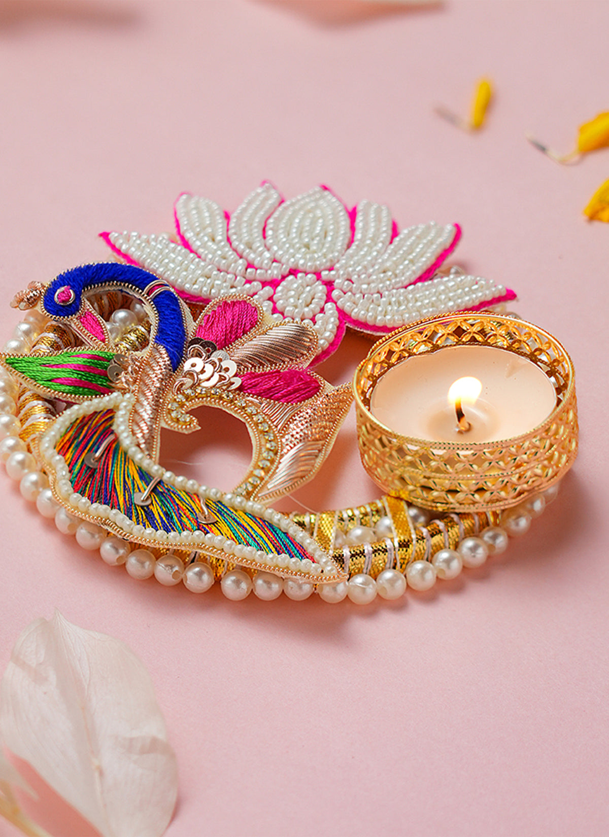 Madhoor Peacock Lotus Tealight Holder Multicolour 1 Piece