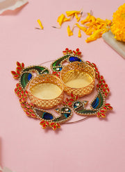 Madhoor Peacock Diya Tealight Holder Red 1 Piece