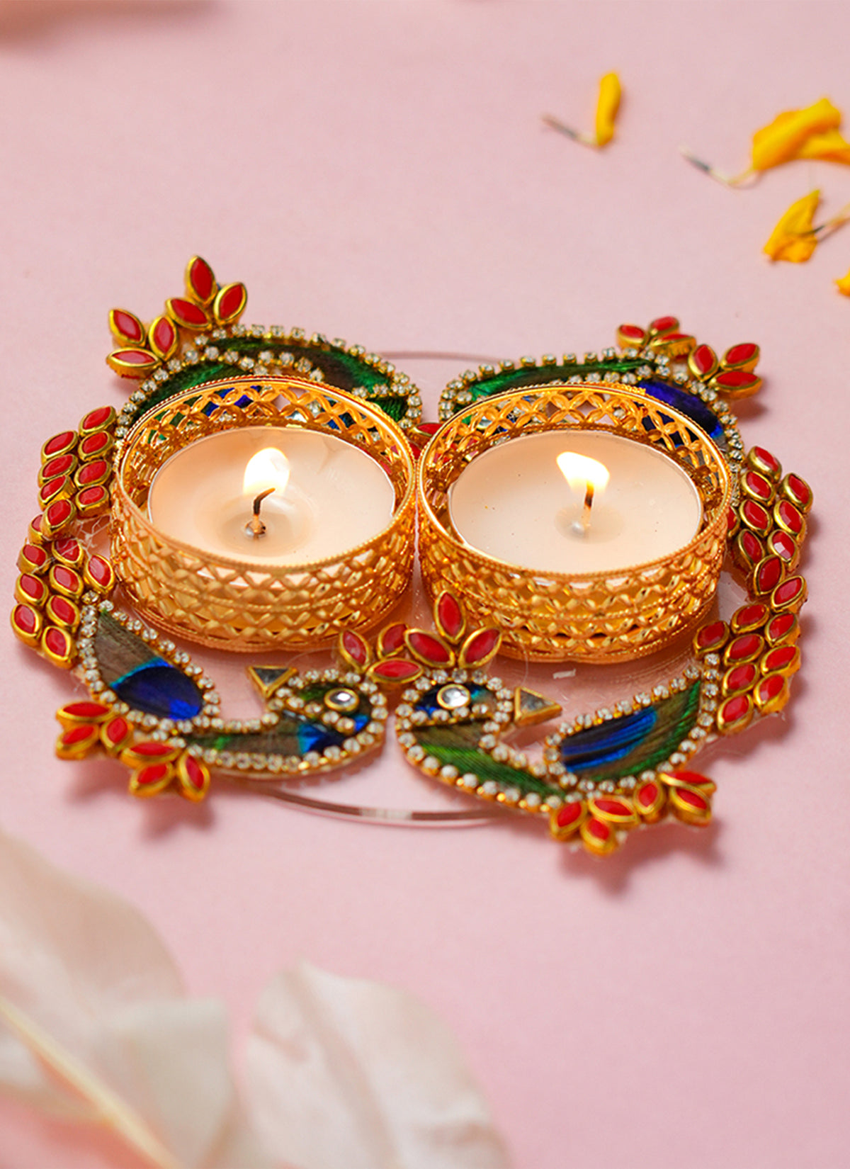 Madhoor Peacock Diya Tealight Holder Red 1 Piece