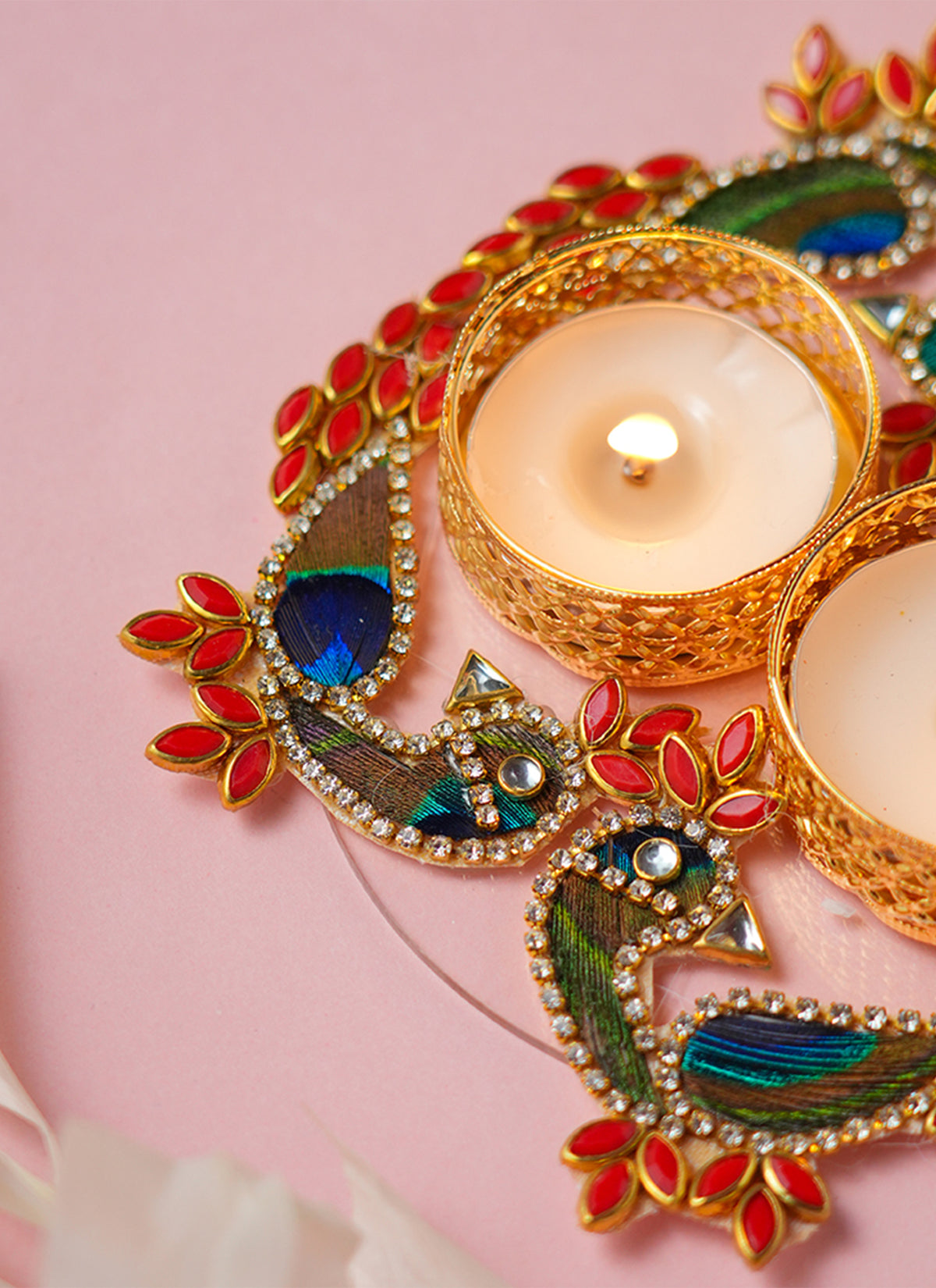 Madhoor Peacock Diya Tealight Holder Red 1 Piece