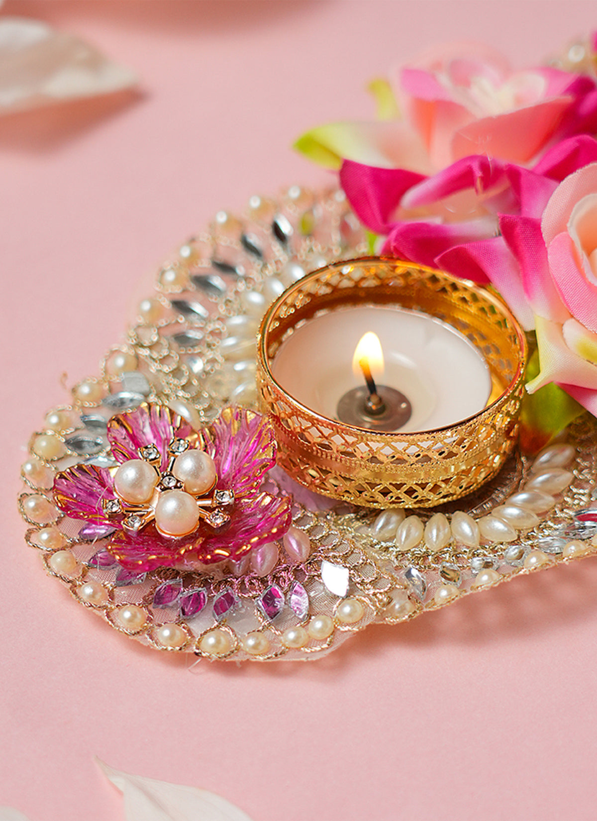 Madhoor Crystal Magenta Tealight Holder 10 x 5 Inches