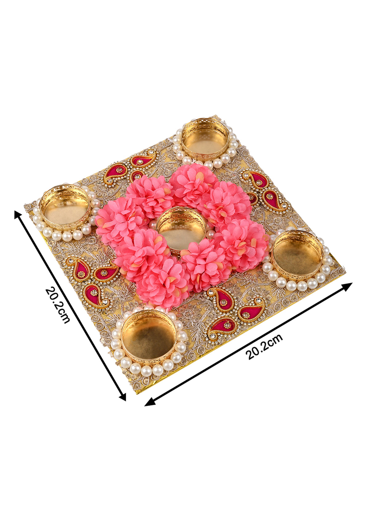 Madhoor Pearl Floral Tealight Holder Pink Gold-Tone 8 Inches