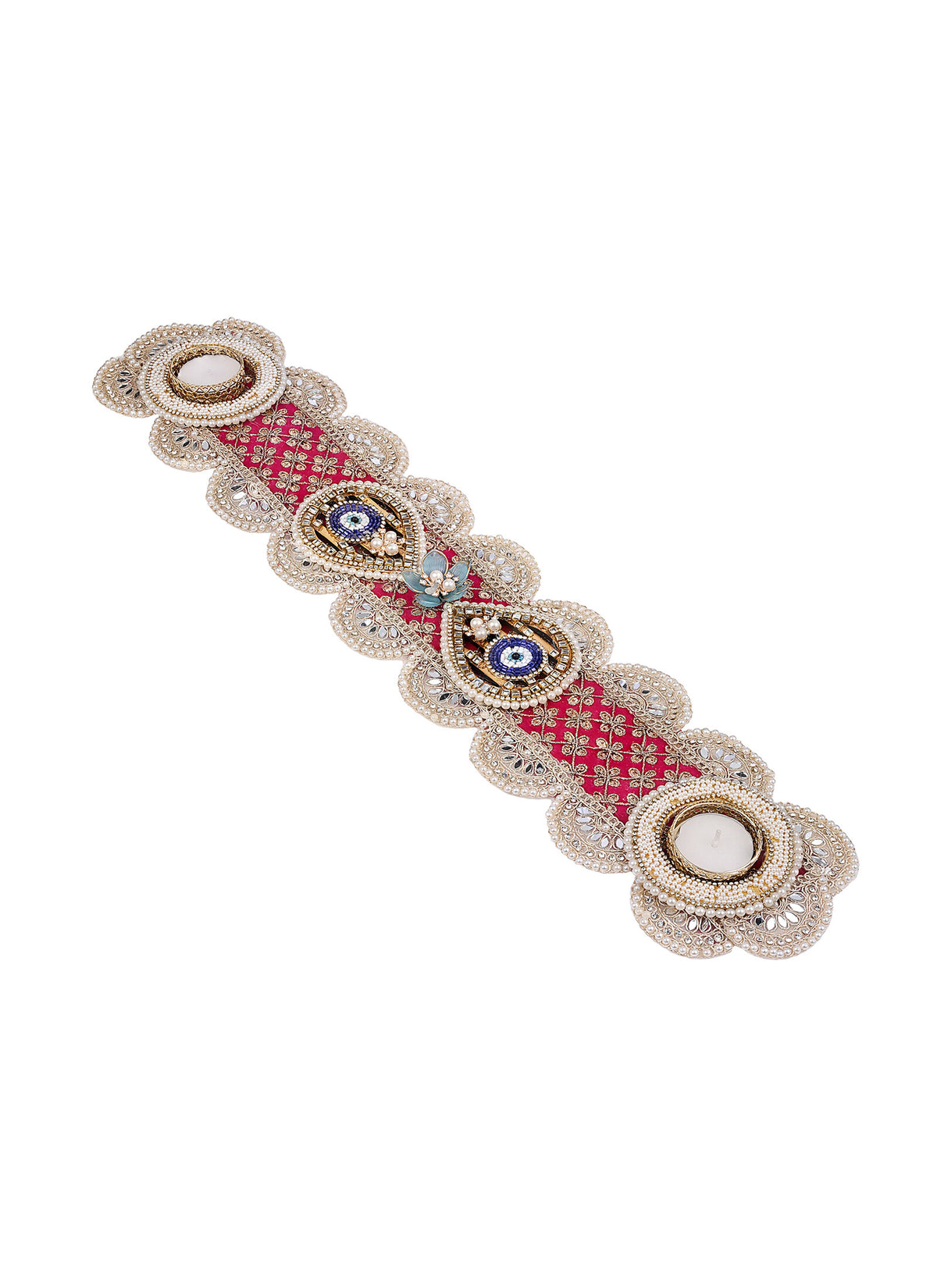 Madhoor Evil Eye Tealight Holder Maroon Blue 1 Piece