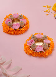 Madhoor Bauble Tealight Holder Yellow Pink Set of 2
