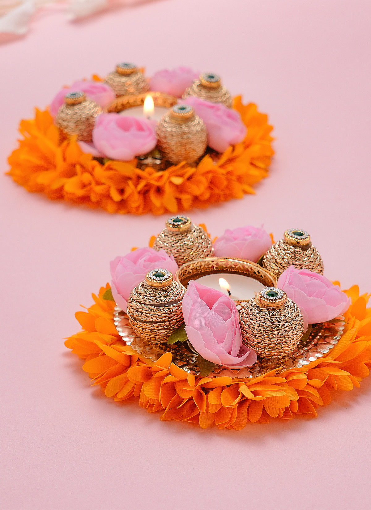 Madhoor Bauble Tealight Holder Yellow Pink Set of 2