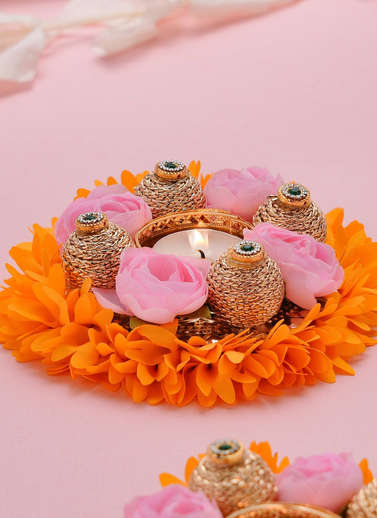 Madhoor Bauble Tealight Holder Yellow Pink Set of 2