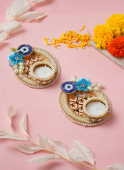 Madhoor Evil Eye Tealight Holder Blue White Set of 2