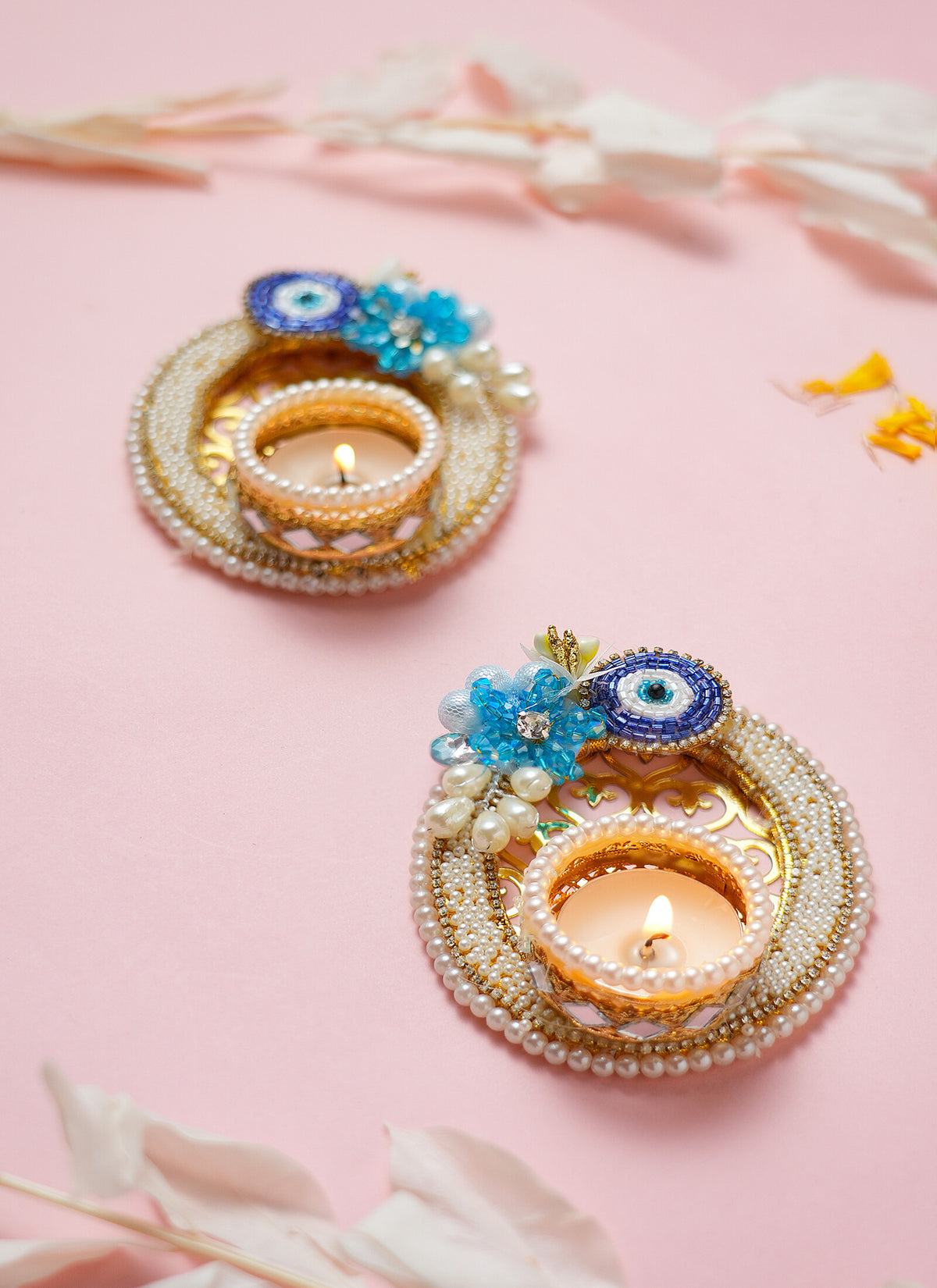 Madhoor Evil Eye Tealight Holder Blue White Set of 2