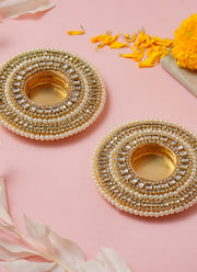 Madhoor Crystal Tealight Holder Gold-Tone Set of 2