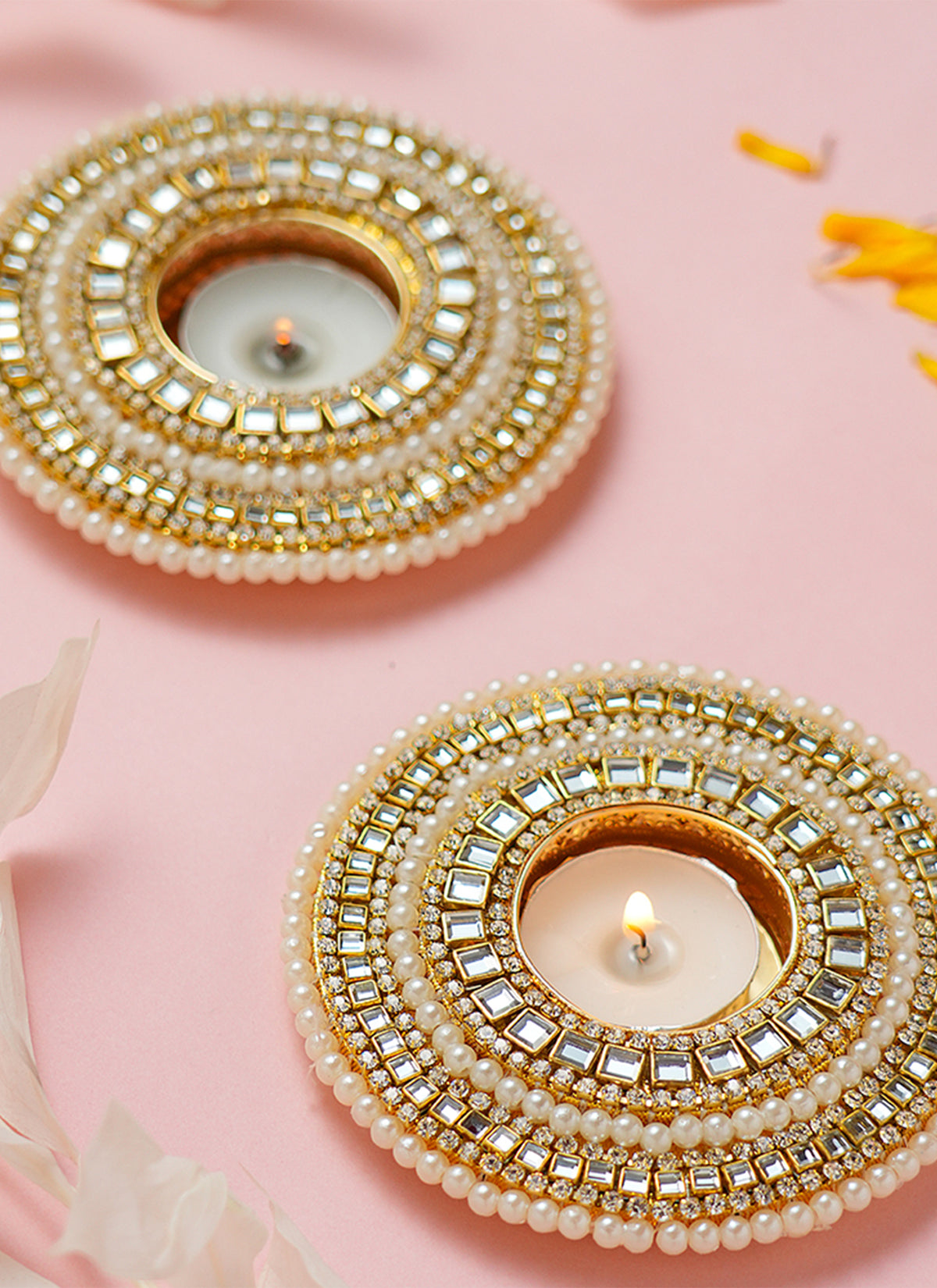 Madhoor Crystal Tealight Holder Gold-Tone Set of 2