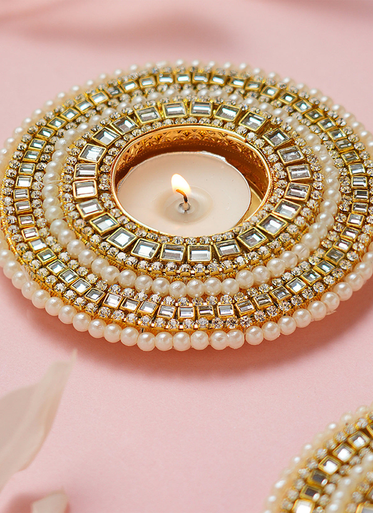 Madhoor Crystal Tealight Holder Gold-Tone Set of 2