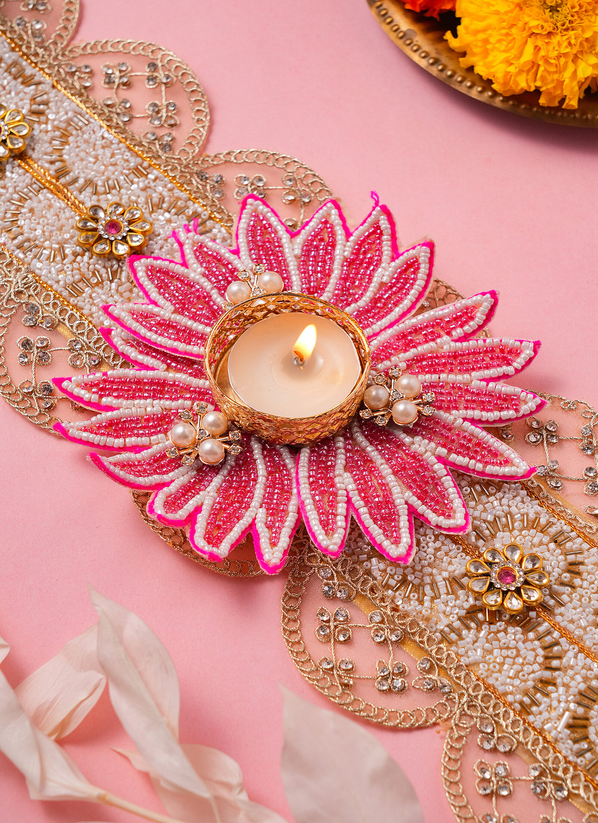 Madhoor Lotus Lace Tealight Holder Rani Pink 1 Piece