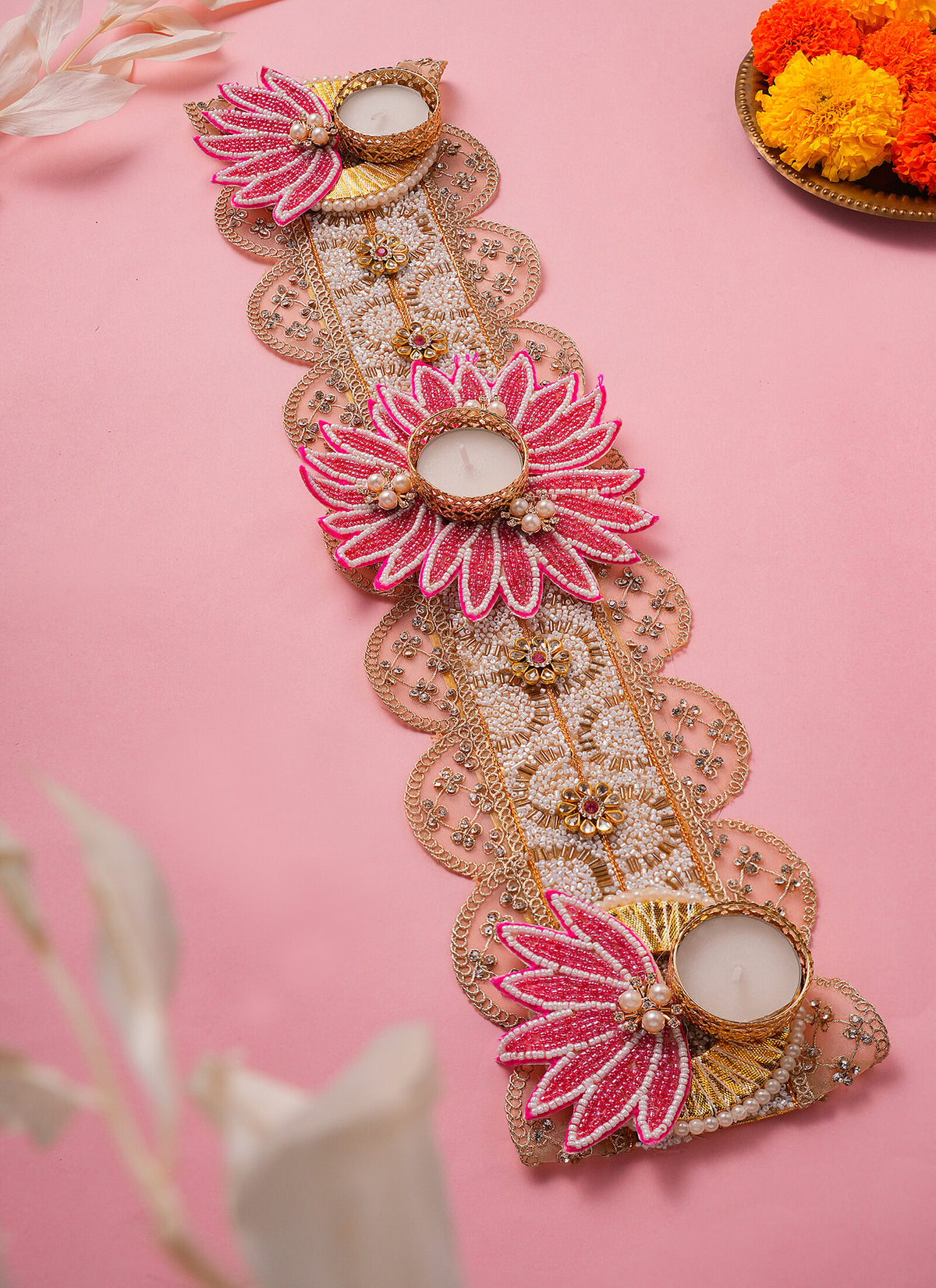 Madhoor Lotus Lace Tealight Holder Rani Pink 1 Piece