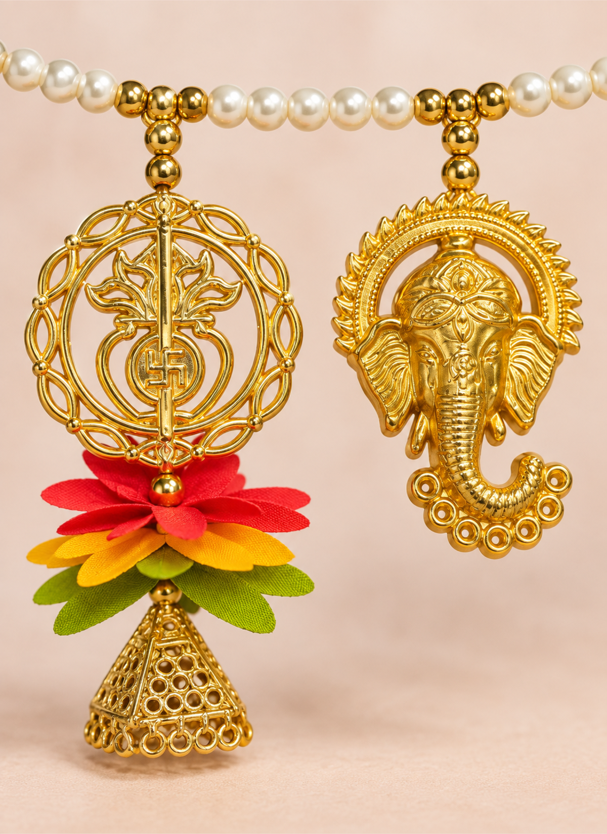 Madhoor Ganesha Kalash Toran Gold-Tone Pink 1 Piece
