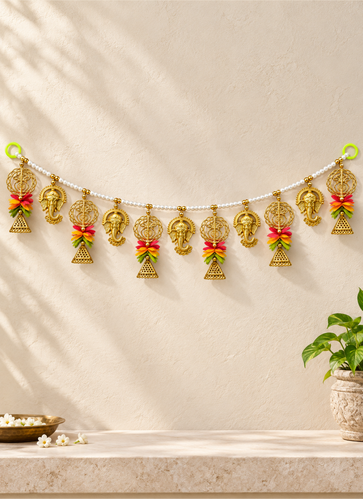 Madhoor Ganesha Kalash Toran Gold-Tone Pink 1 Piece