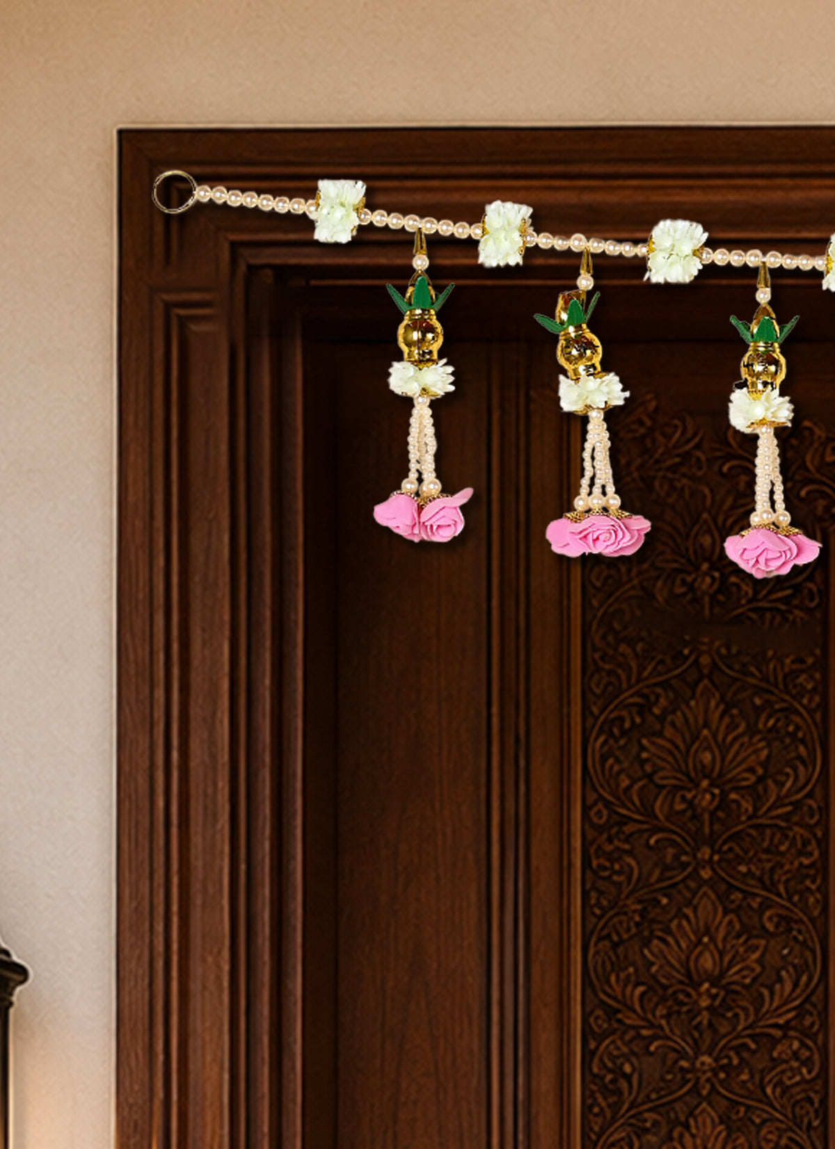 Madhoor Pearl Kalash Toran White Pink 1 Piece