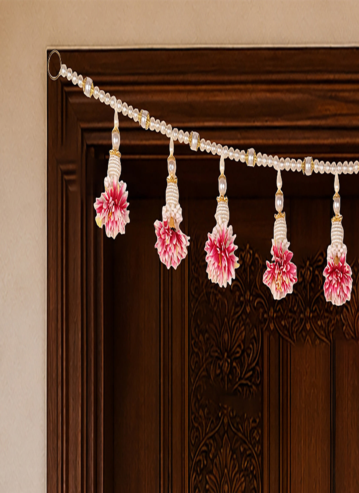 Madhoor Pearl Drop Toran White Pink 3 Feet