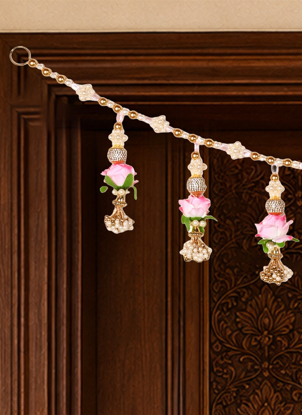 Madhoor Floral Tassel Toran Pink Green 3 Feet