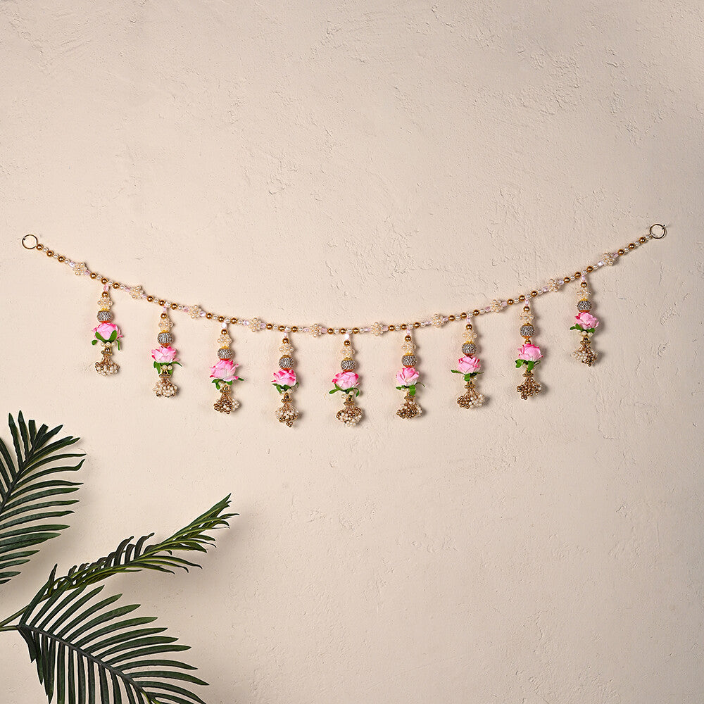 Madhoor Floral Tassel Toran Pink Green 3 Feet
