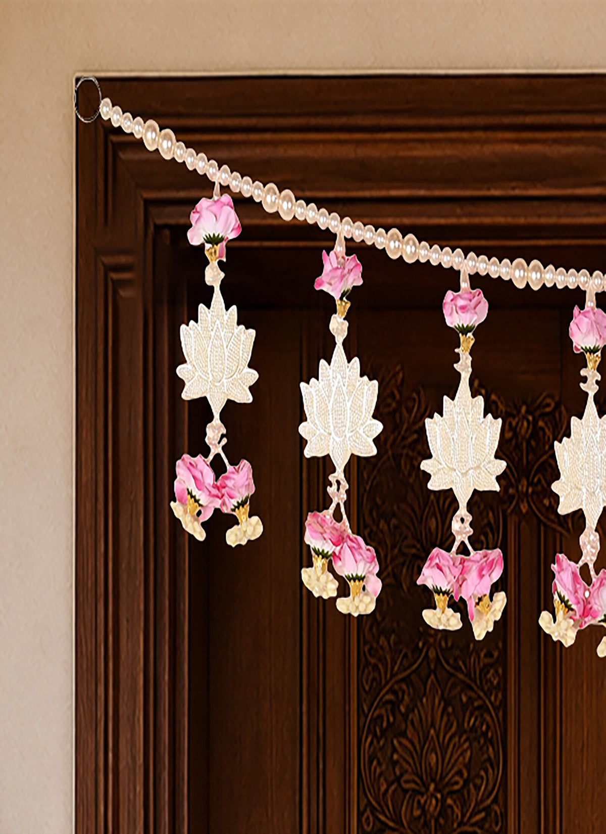 Madhoor Pearl Lotus Toran White Pink 3 Feet