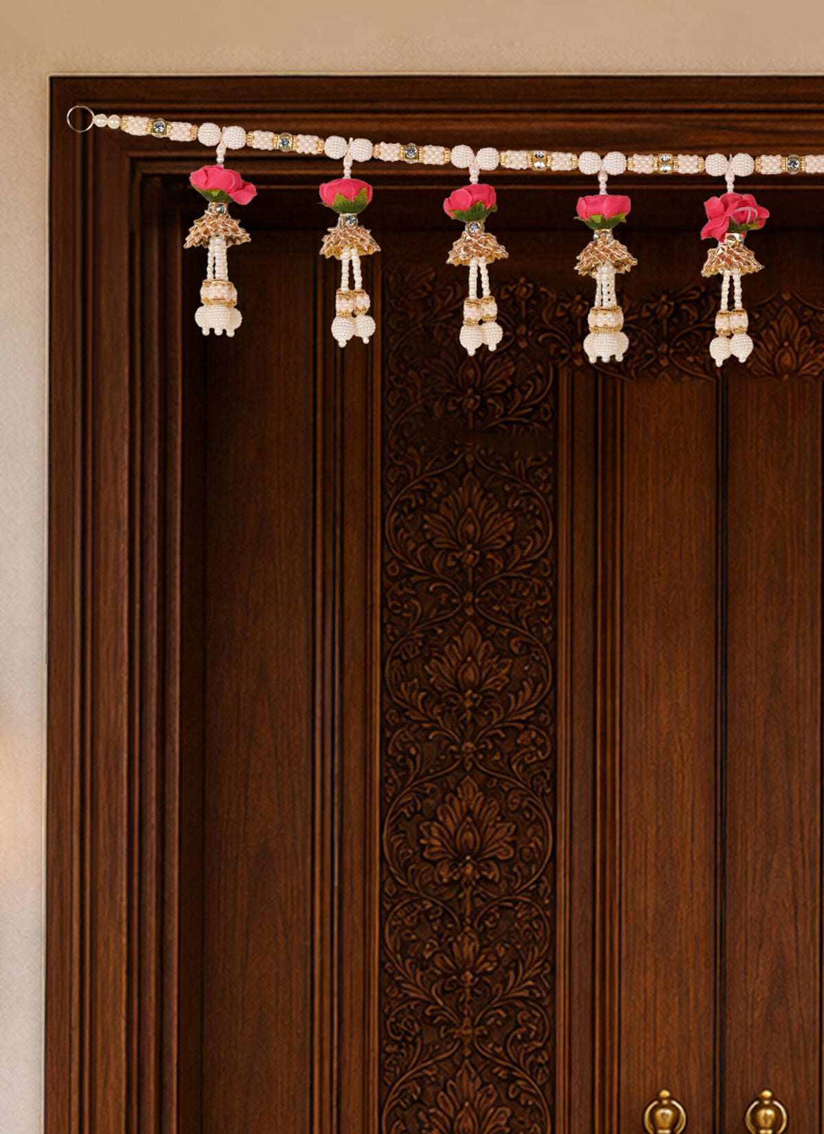 Madhoor Pearl Strand Toran Pink White 1 Piece
