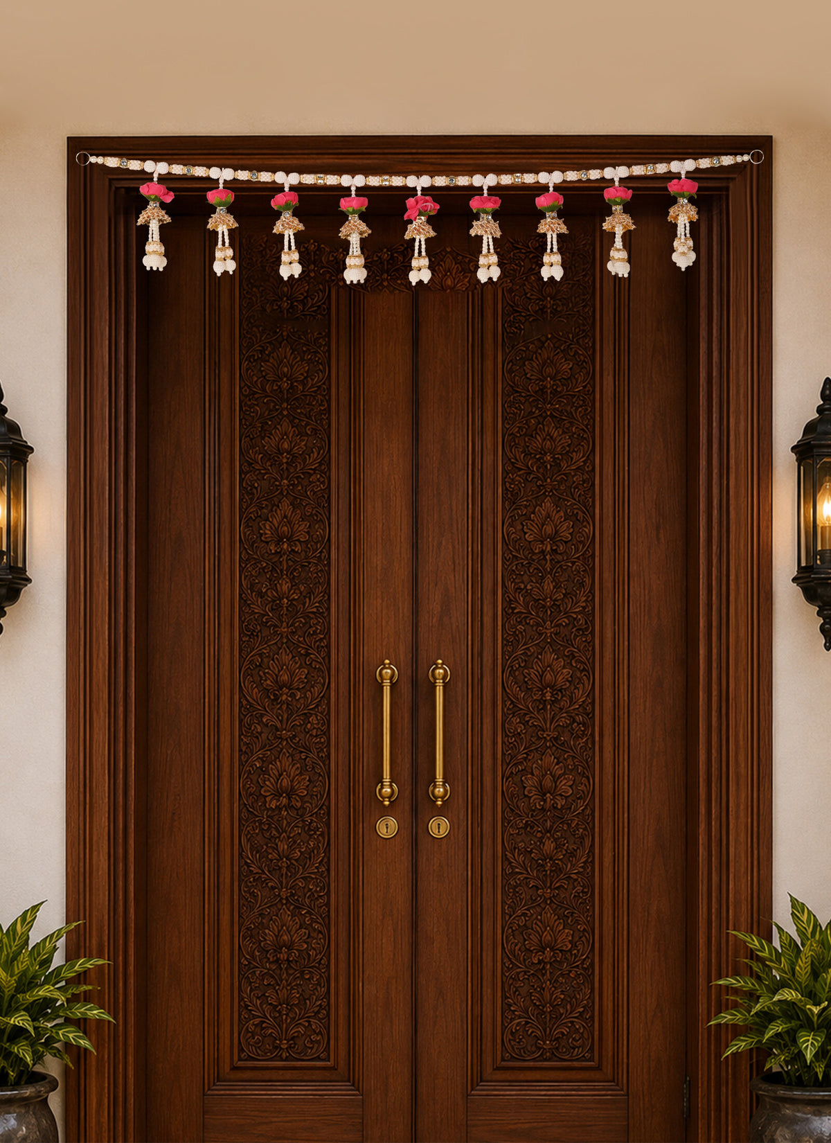 Madhoor Pearl Strand Toran Pink White 1 Piece