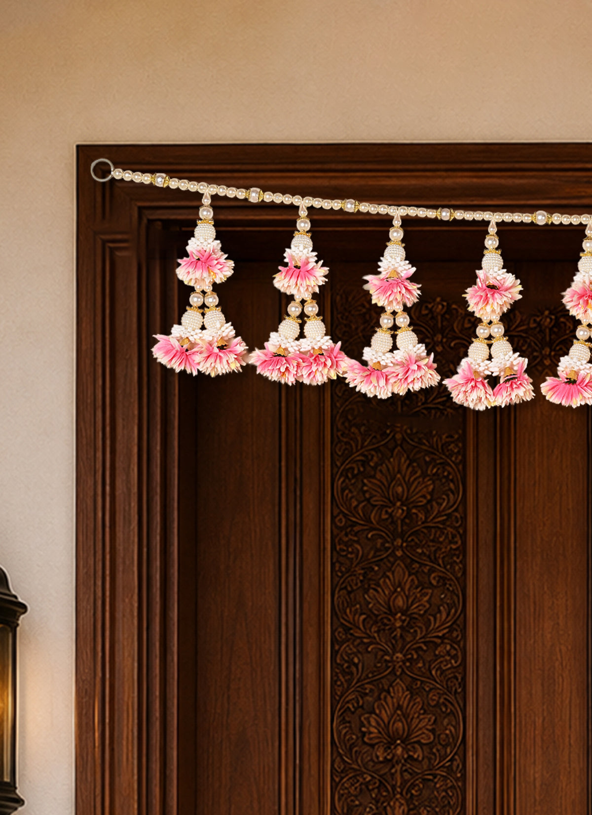 Madhoor Jasmine Tassel Toran White Pink 1 Piece