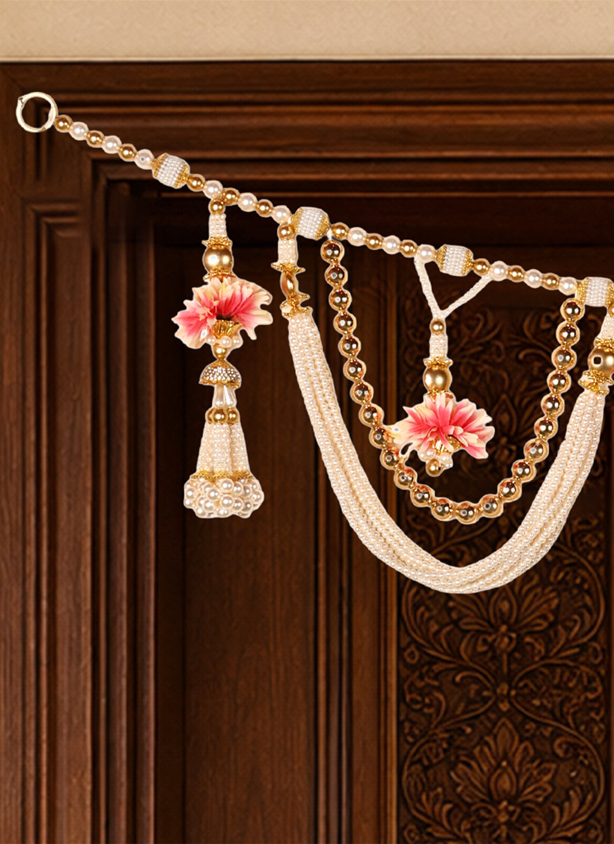 Madhoor Pearl Toran Peach Pink 3 Feet