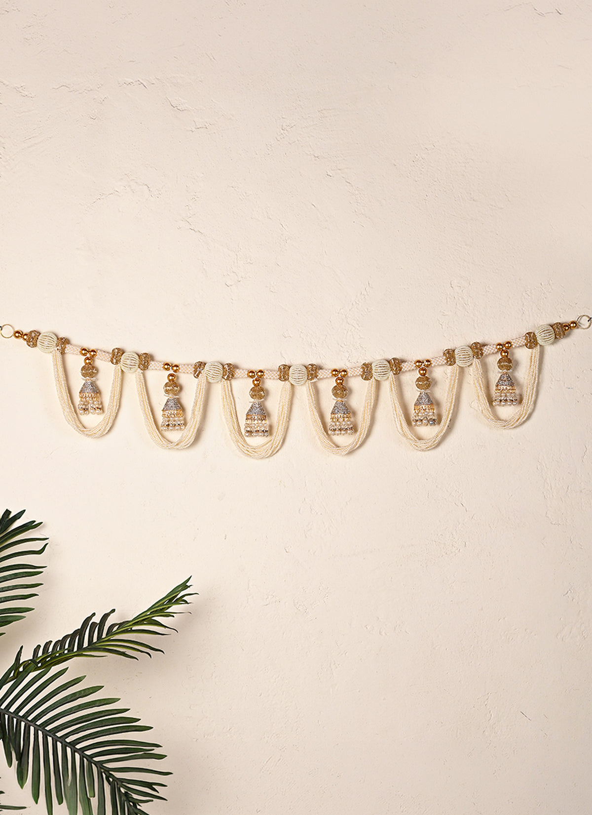 Madhoor Layered Jhumka Toran White Gold-Tone 3 Feet