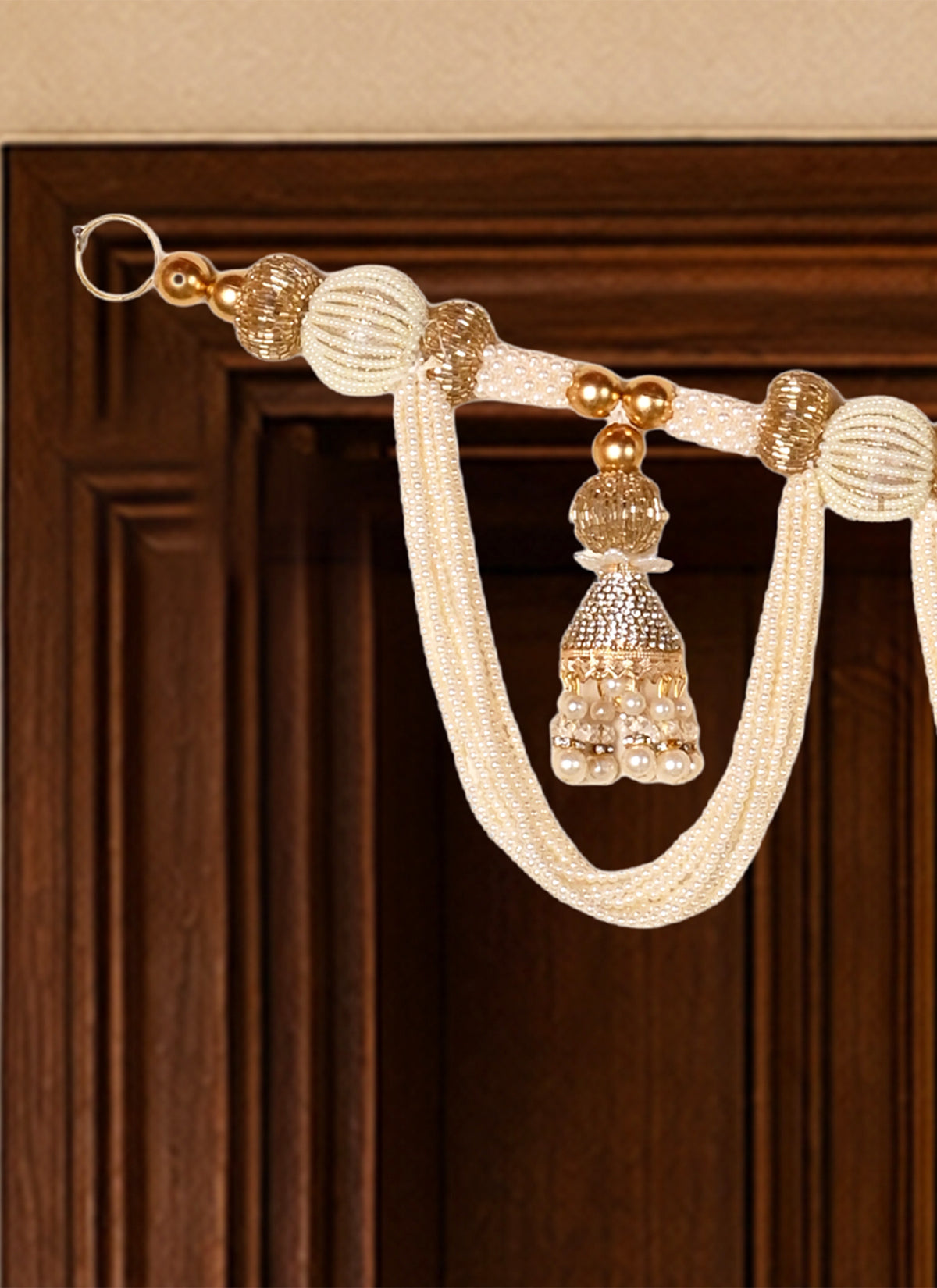 Madhoor Layered Jhumka Toran White Gold-Tone 3 Feet