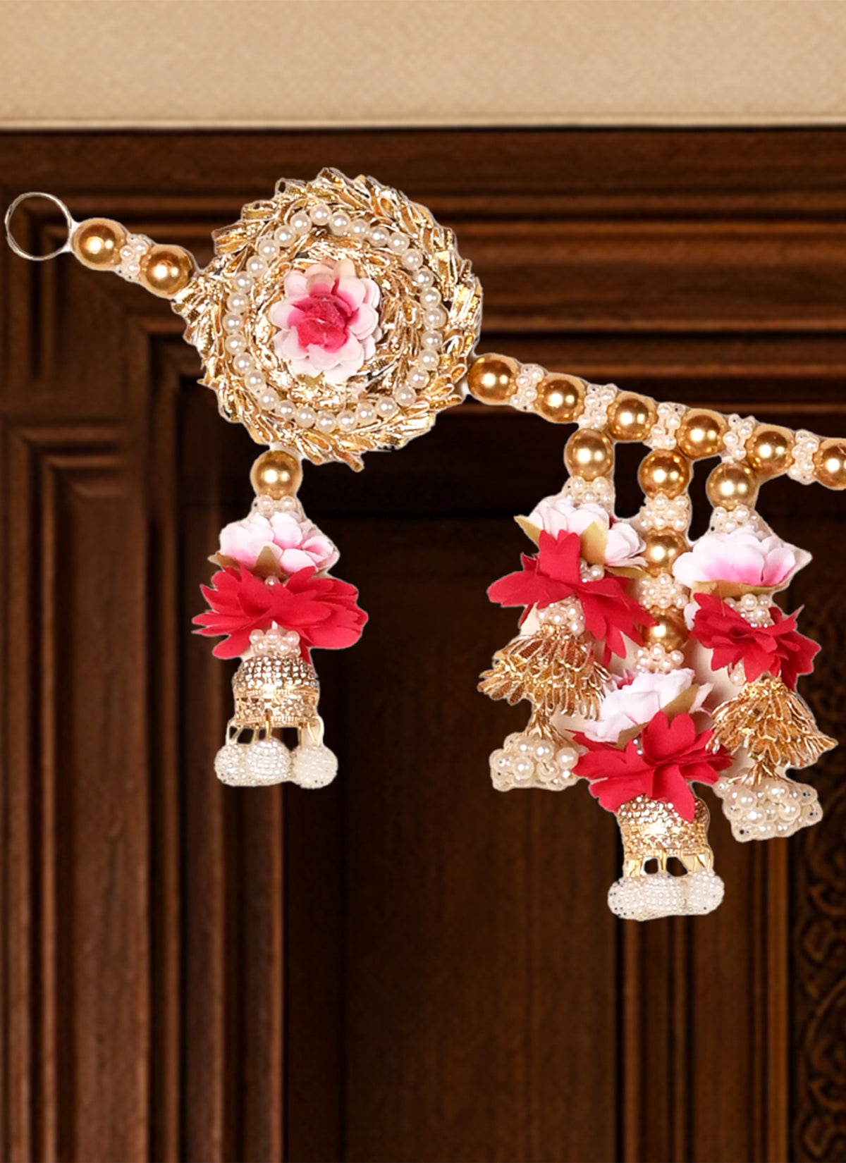Madhoor Pearl Jhumka Toran Red White 3 Feet