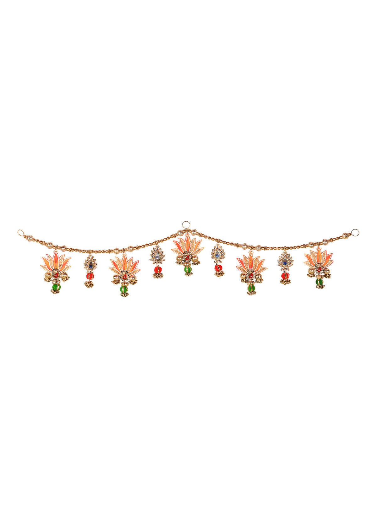 Madhoor Crystal Lotus Toran Orange Pink Green 1 Piece