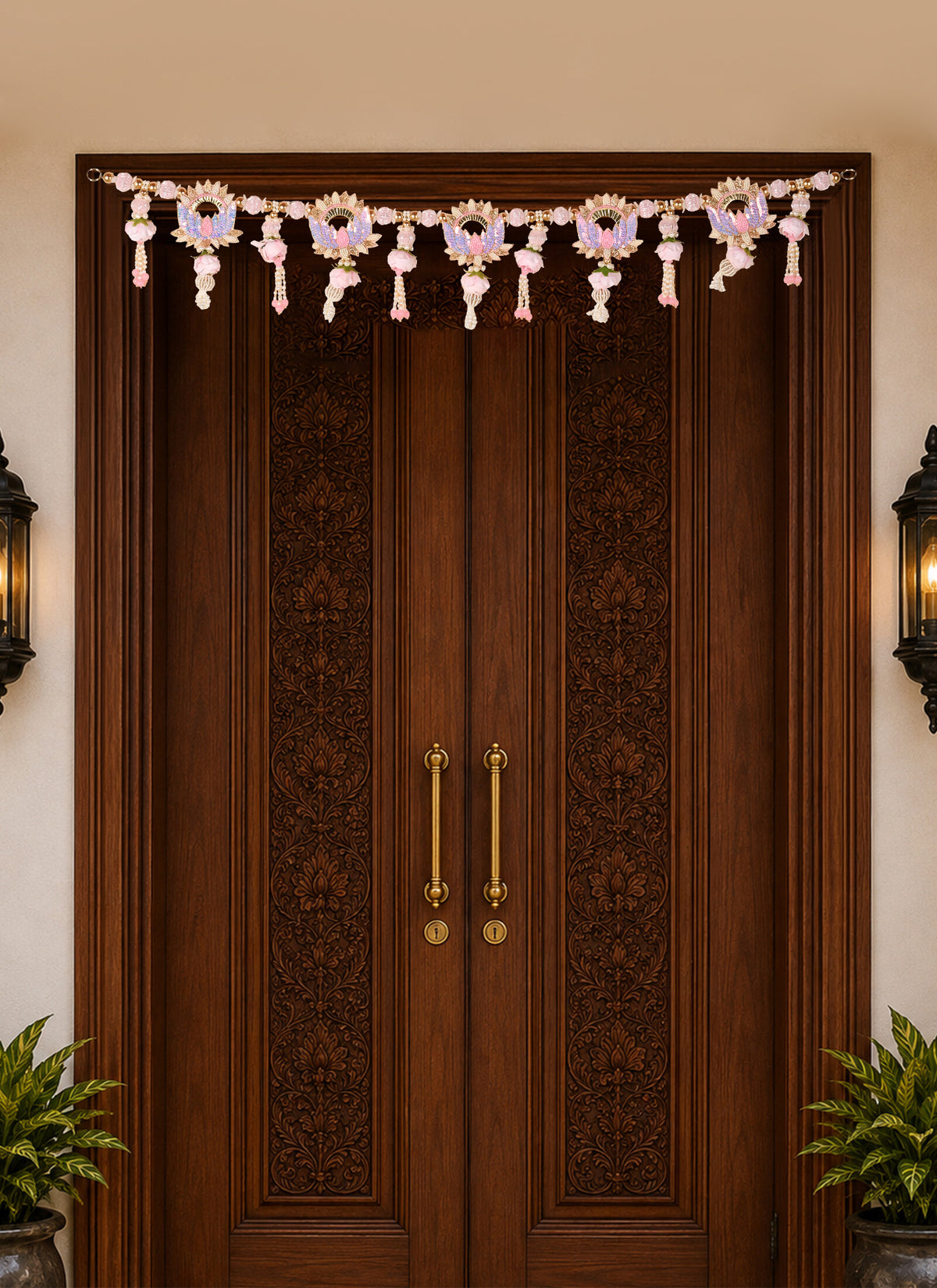 Madhoor Pearl Lotus Toran Purple Pink 3 Feet