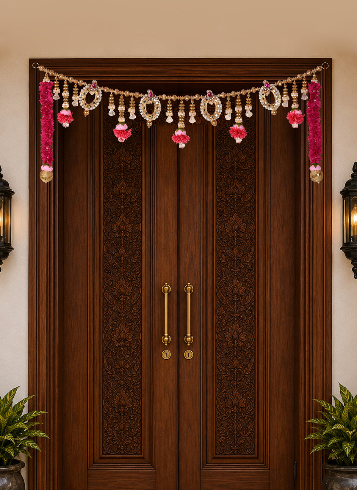 Madhoor Crystal Flower Magenta Toran 1 Piece