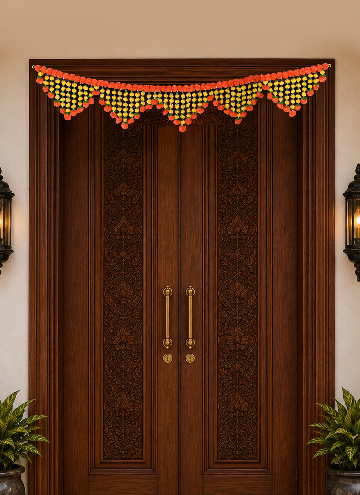 Madhoor Floral Toran Yellow Orange 10 Feet
