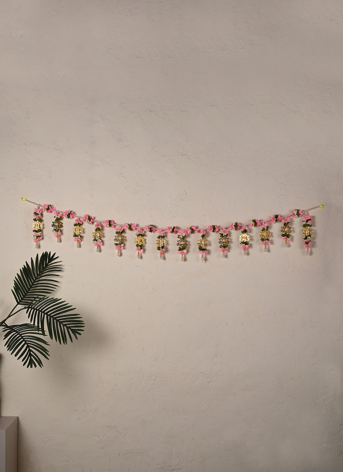 Madhoor Pearl Lotus 3 Foot Toran Gold-Tone Pink