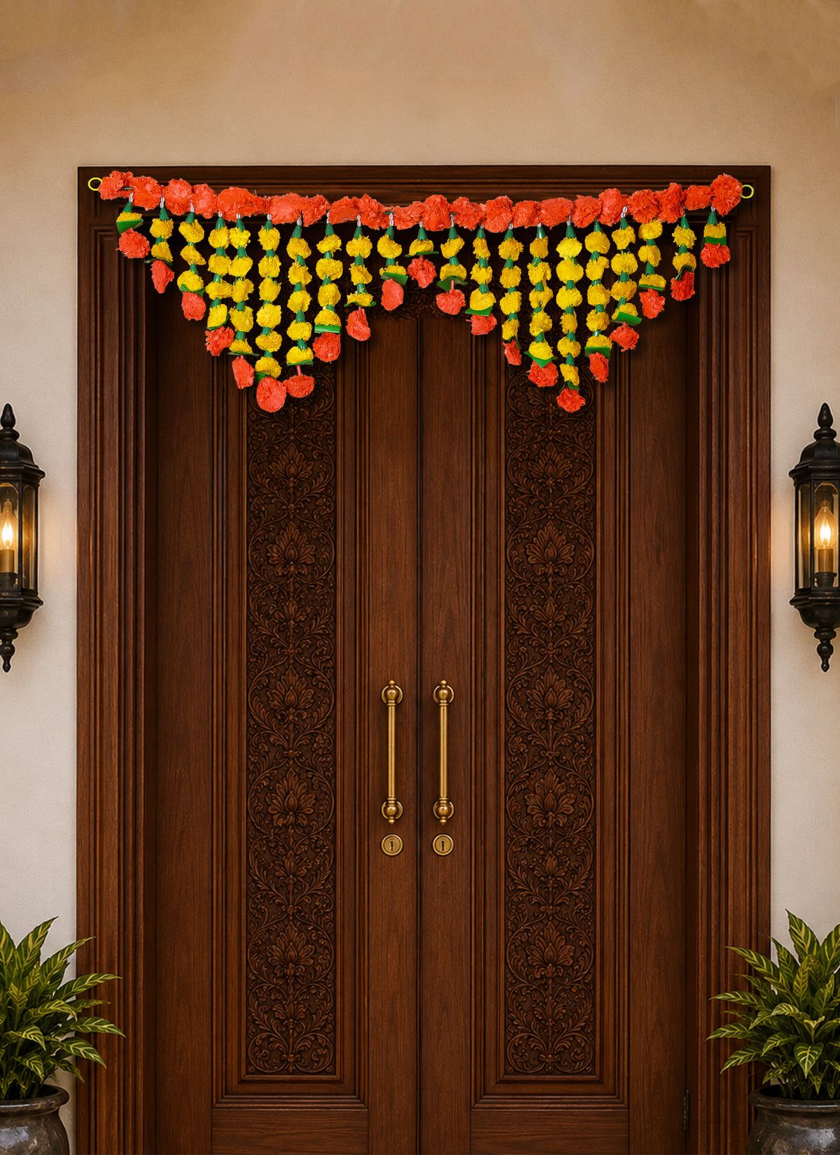 Madhoor Marigold Cascading Toran Orange Yellow 3 Feet