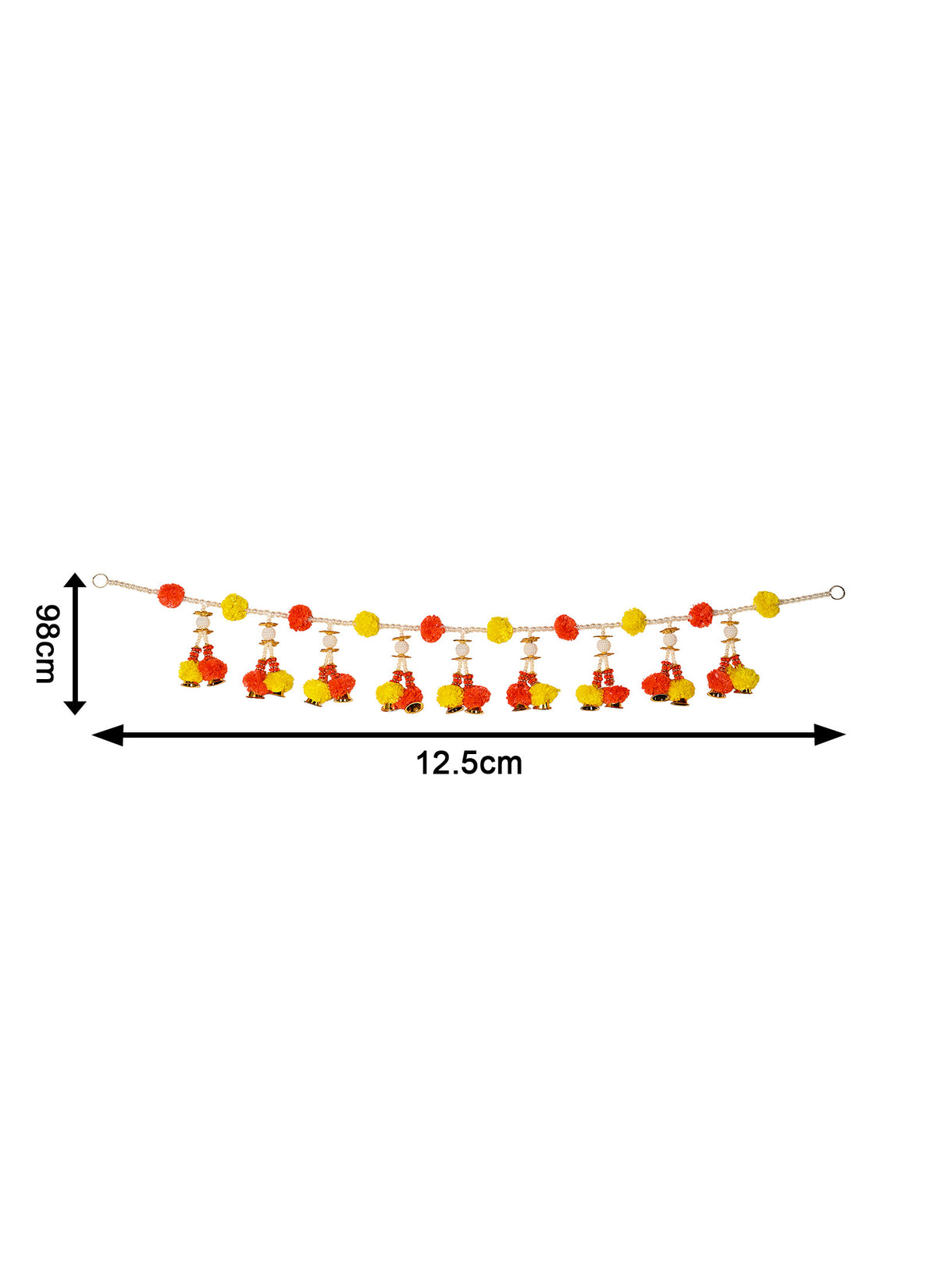 Madhoor Pearl Flower Pompom Toran Yellow Orange 3 Feet