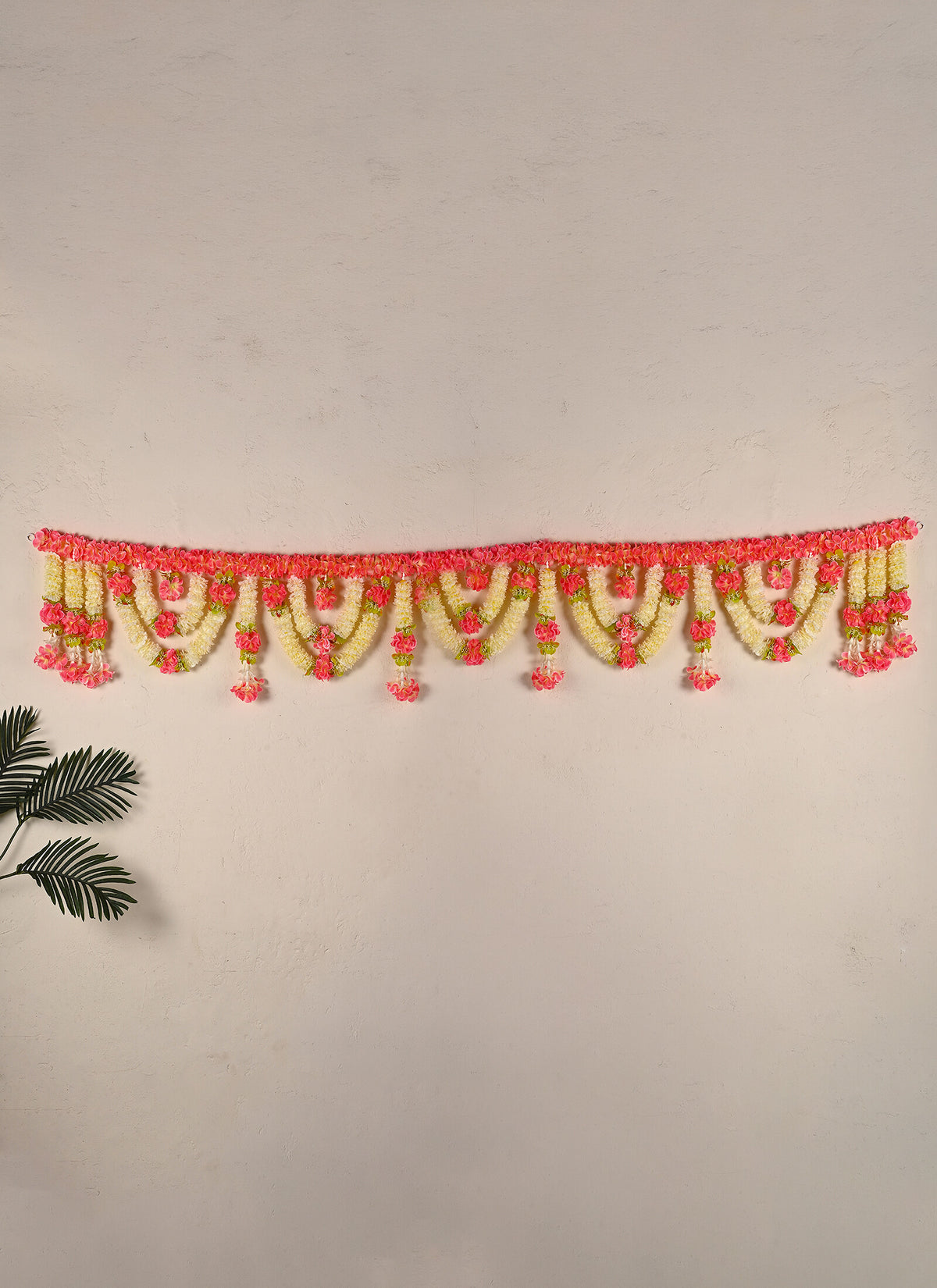 Madhoor Floral Toran Yellow Pink Cream 10 Feet 1 Piece