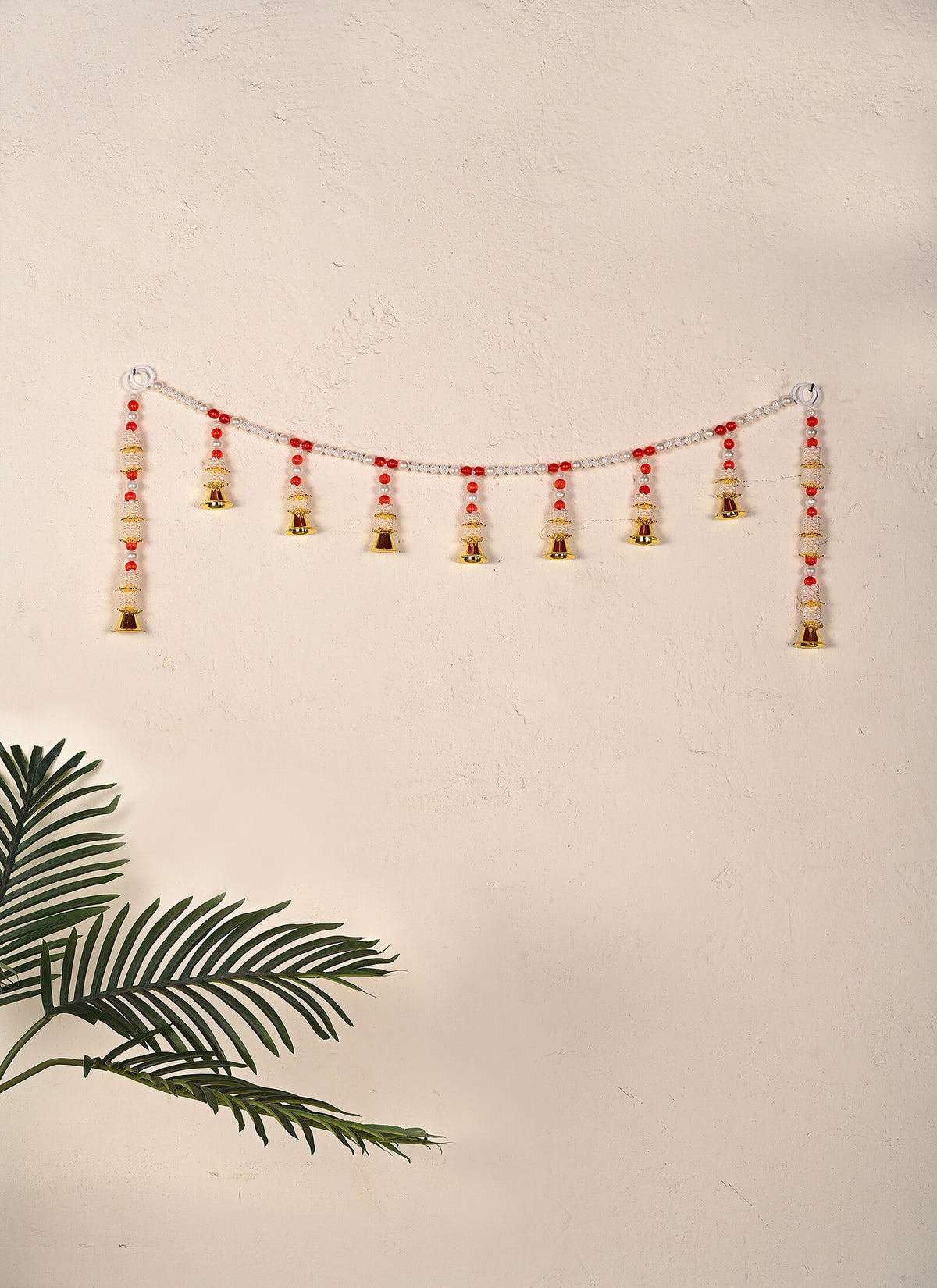 Madhoor Pearl Tassel Mandir Toran Gold-Tone Red 18 Inches