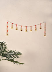 Madhoor Pearl Tassel Mandir Toran Gold-Tone Red 18 Inches