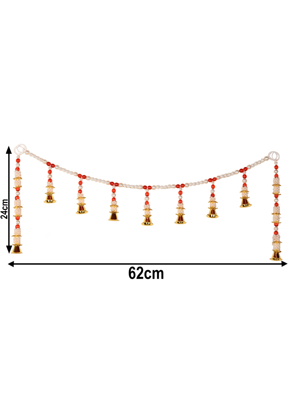 Madhoor Pearl Tassel Mandir Toran Gold-Tone Red 18 Inches