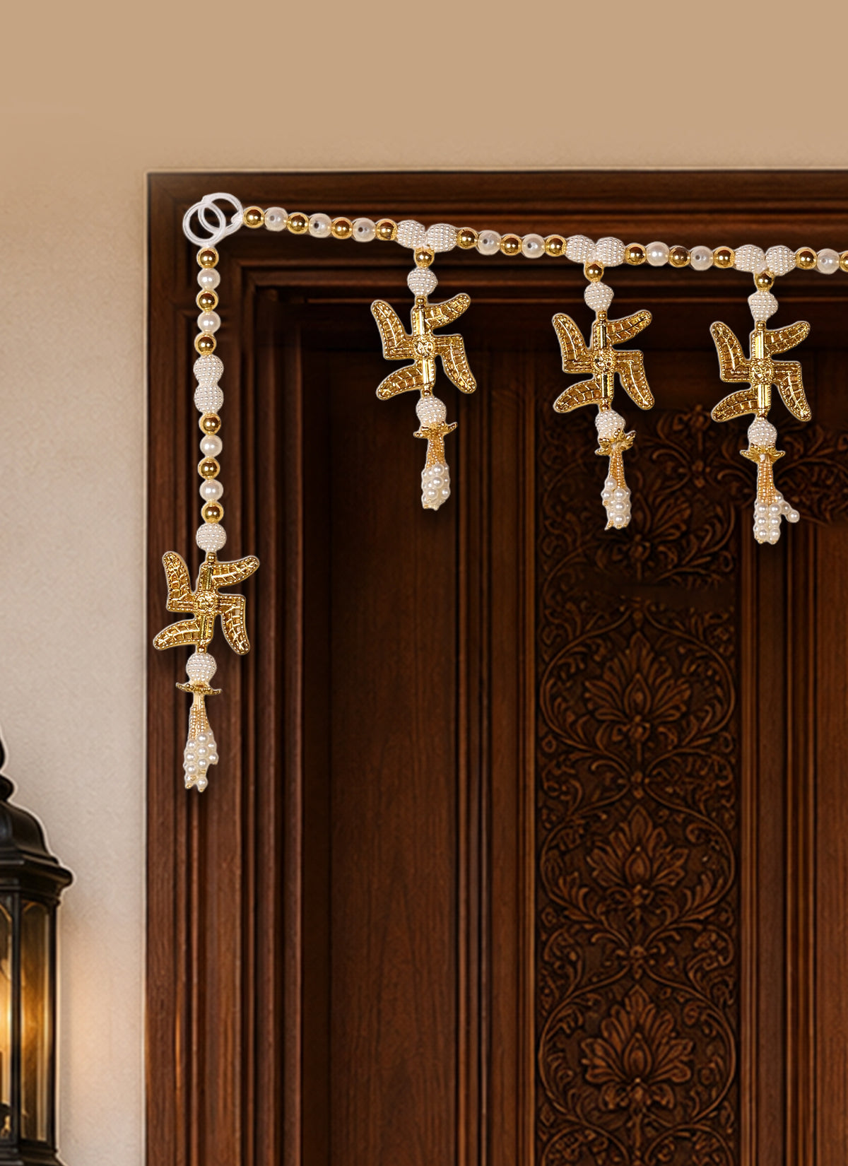 Madhoor Pearl Swastik Mandir Toran Gold-Tone 18 Inches