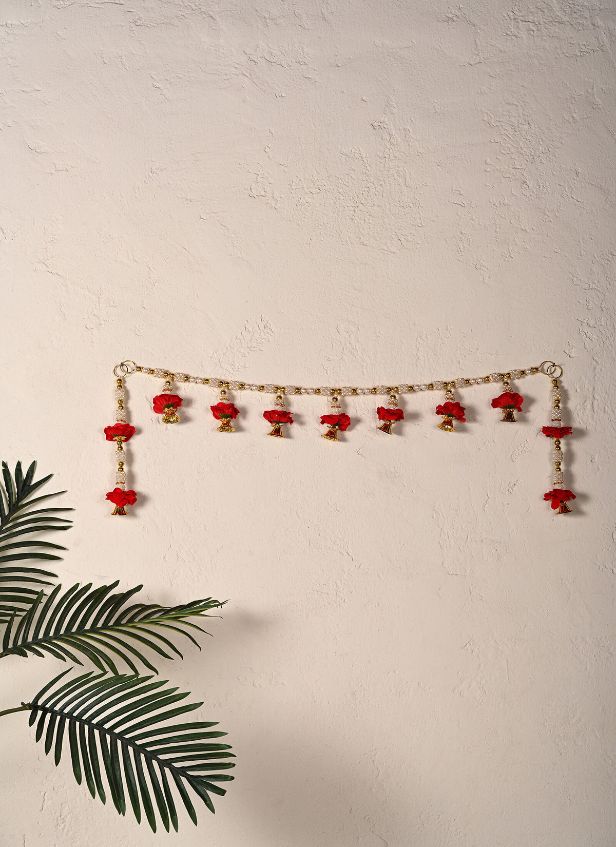 Madhoor Pearl Strand Mandir Toran Gold-Tone Red 20 Inches