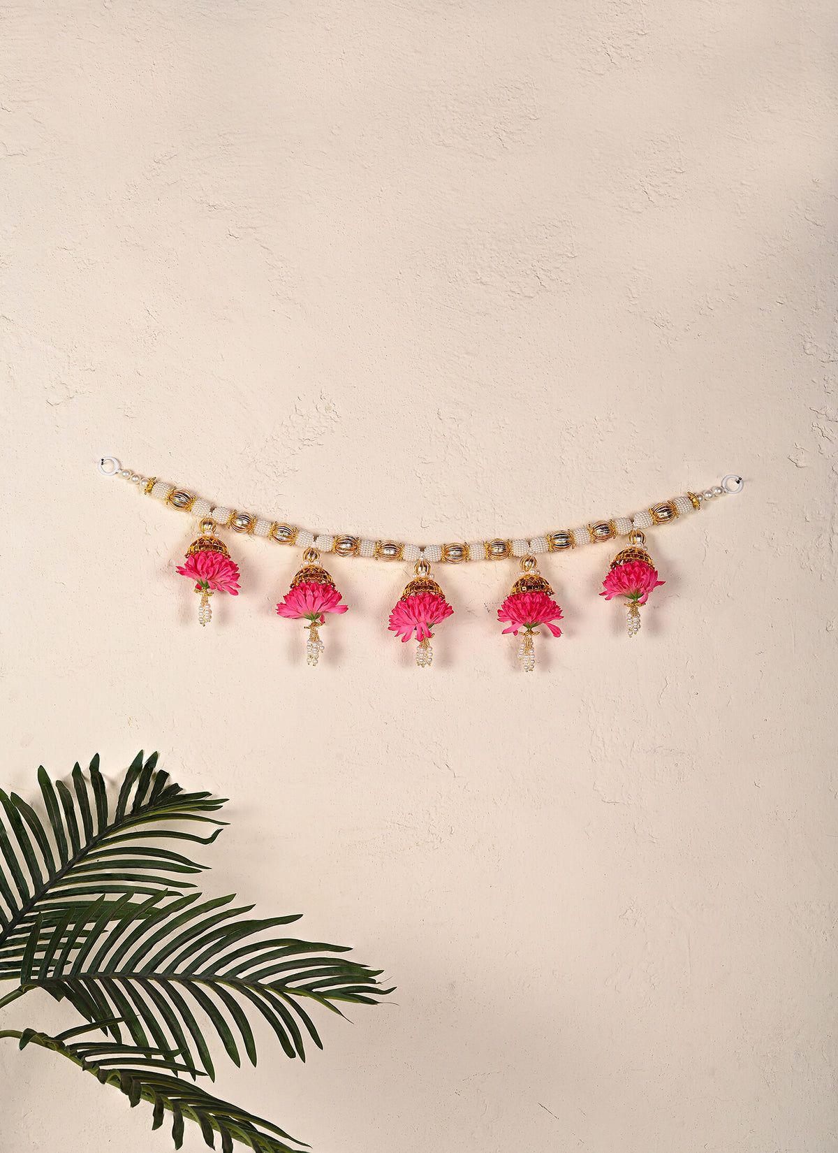Madhoor Jhumka Mandir Toran Gold-Tone Rani Pink 20 Inches