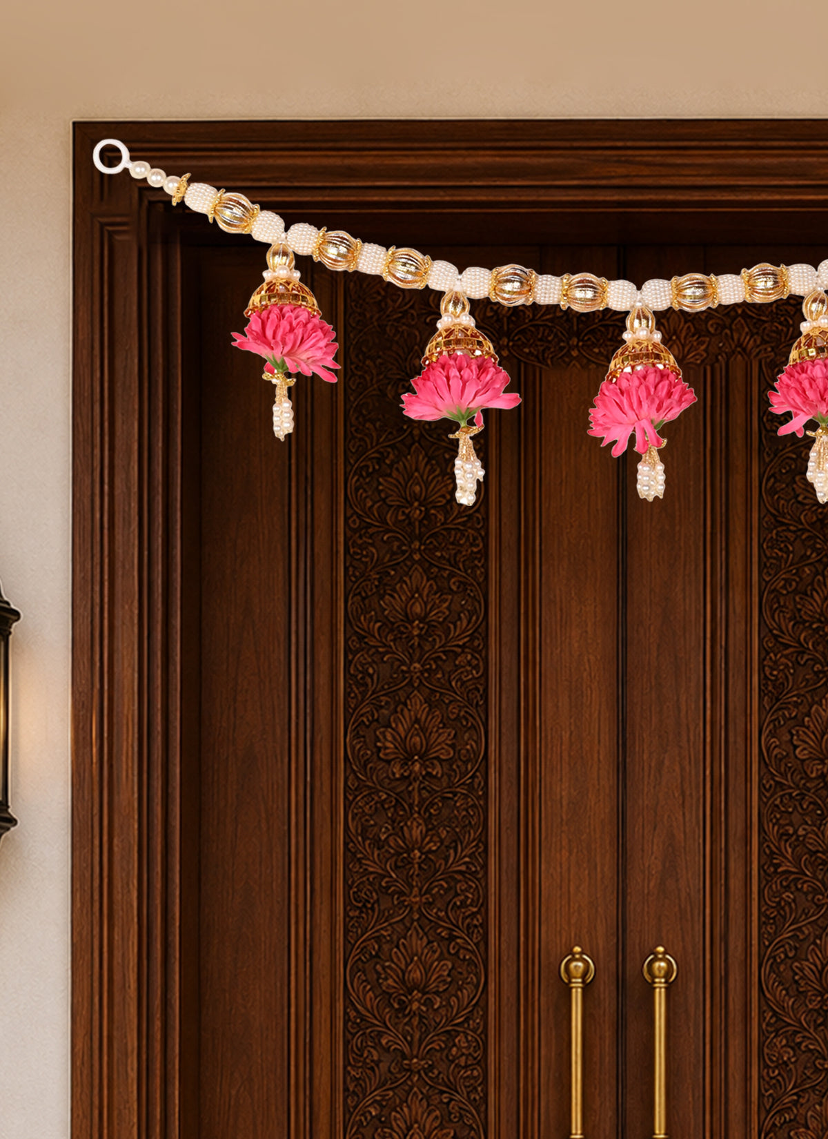Madhoor Jhumka Mandir Toran Gold-Tone Rani Pink 20 Inches