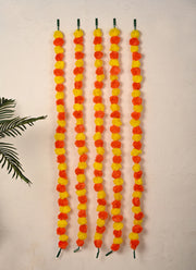 Madhoor Flower Pompom Marigold Latkan Yellow Orange 4.5 Feet Set of 5