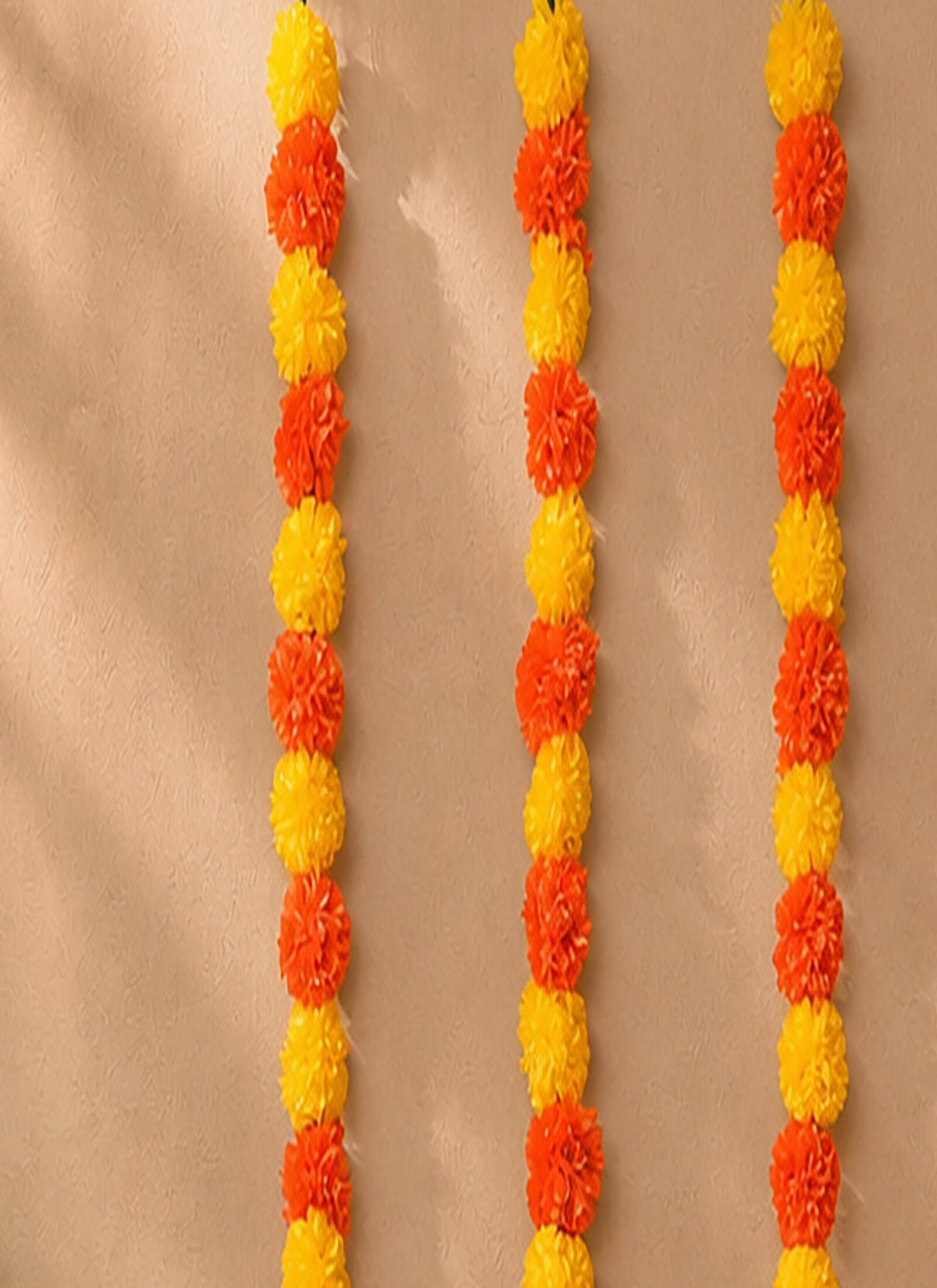 Madhoor Flower Pompom Marigold Latkan Yellow Orange 4.5 Feet Set of 5