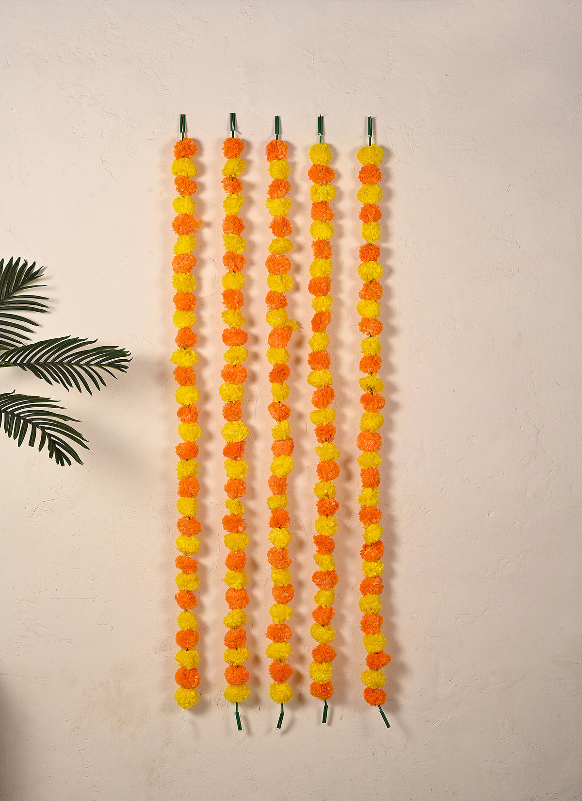 Madhoor Flower Pompom Marigold Mango Latkan Yellow 4.5 Feet Set of 5
